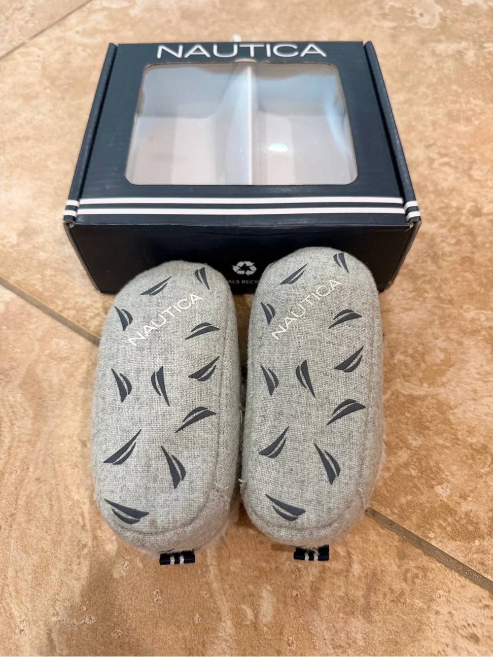 Nautica Light Gray Plush Lined Moccasin Slippers